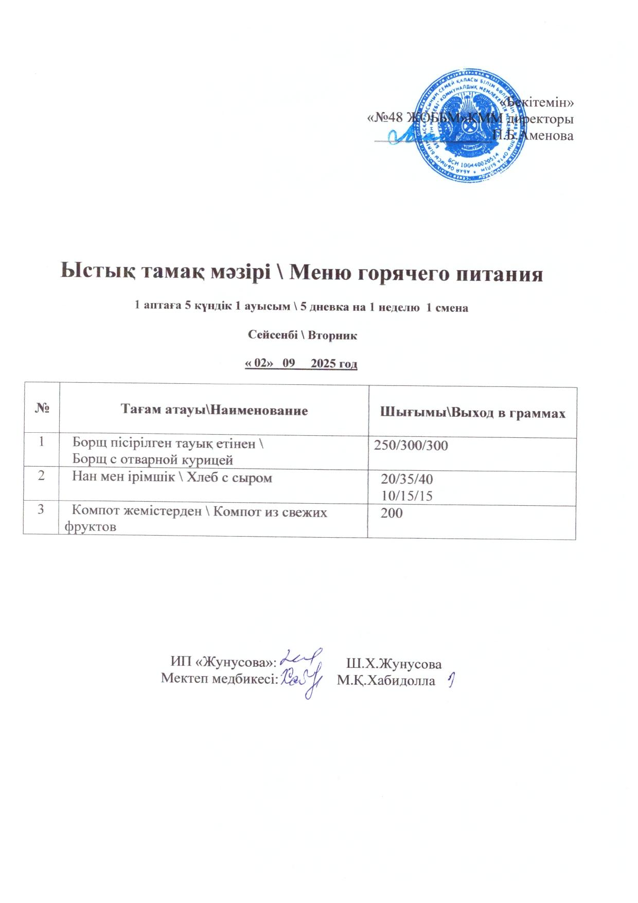 Ас мәзірі 02.09.2025