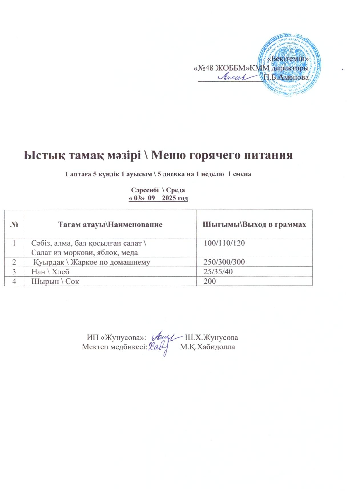 Ас мәзірі 03.09.2025