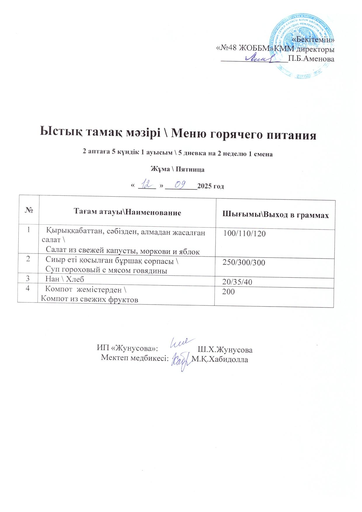 Ас мәзірі 12.09.2025