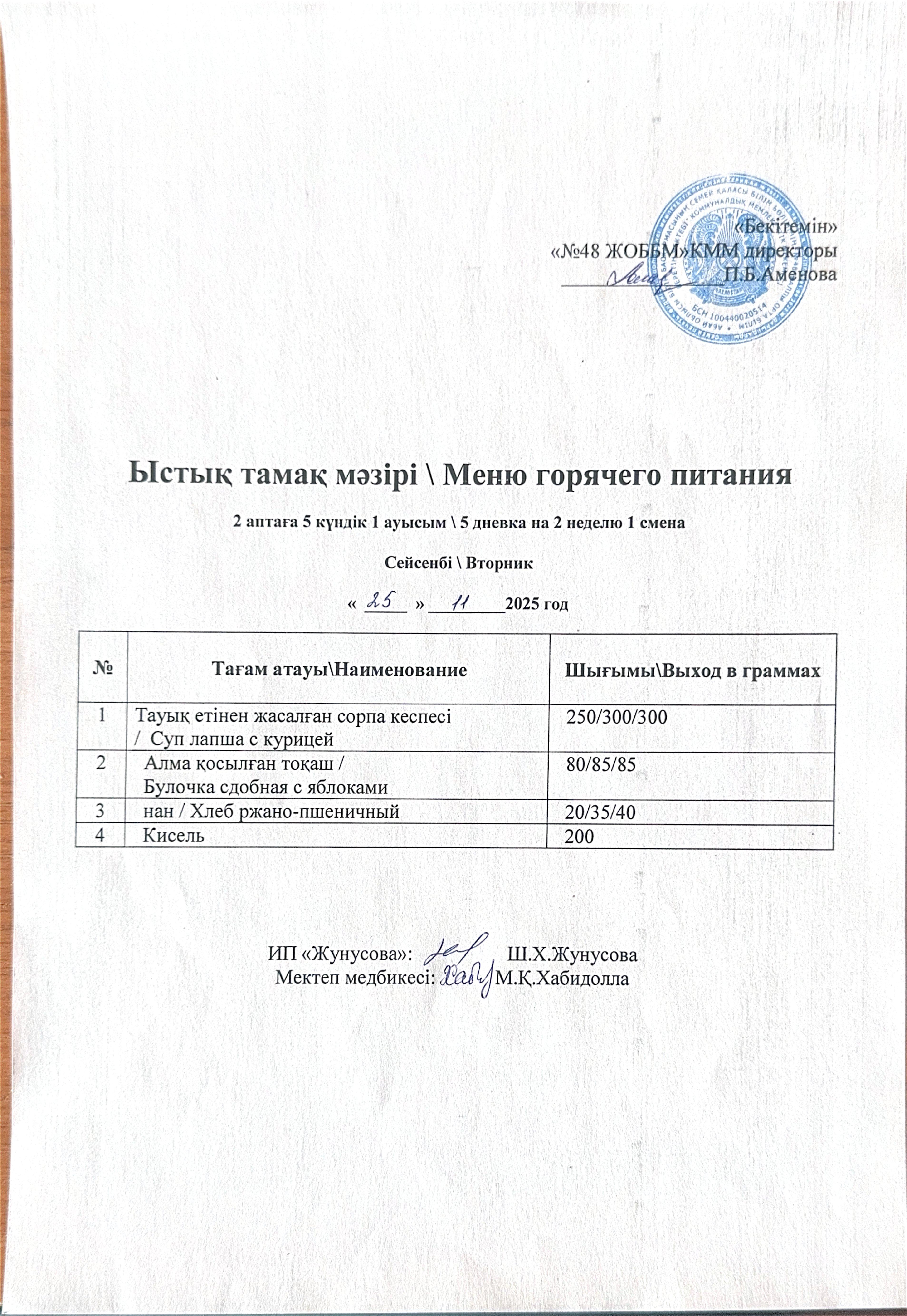 Ас мәзірі  25.11.2025