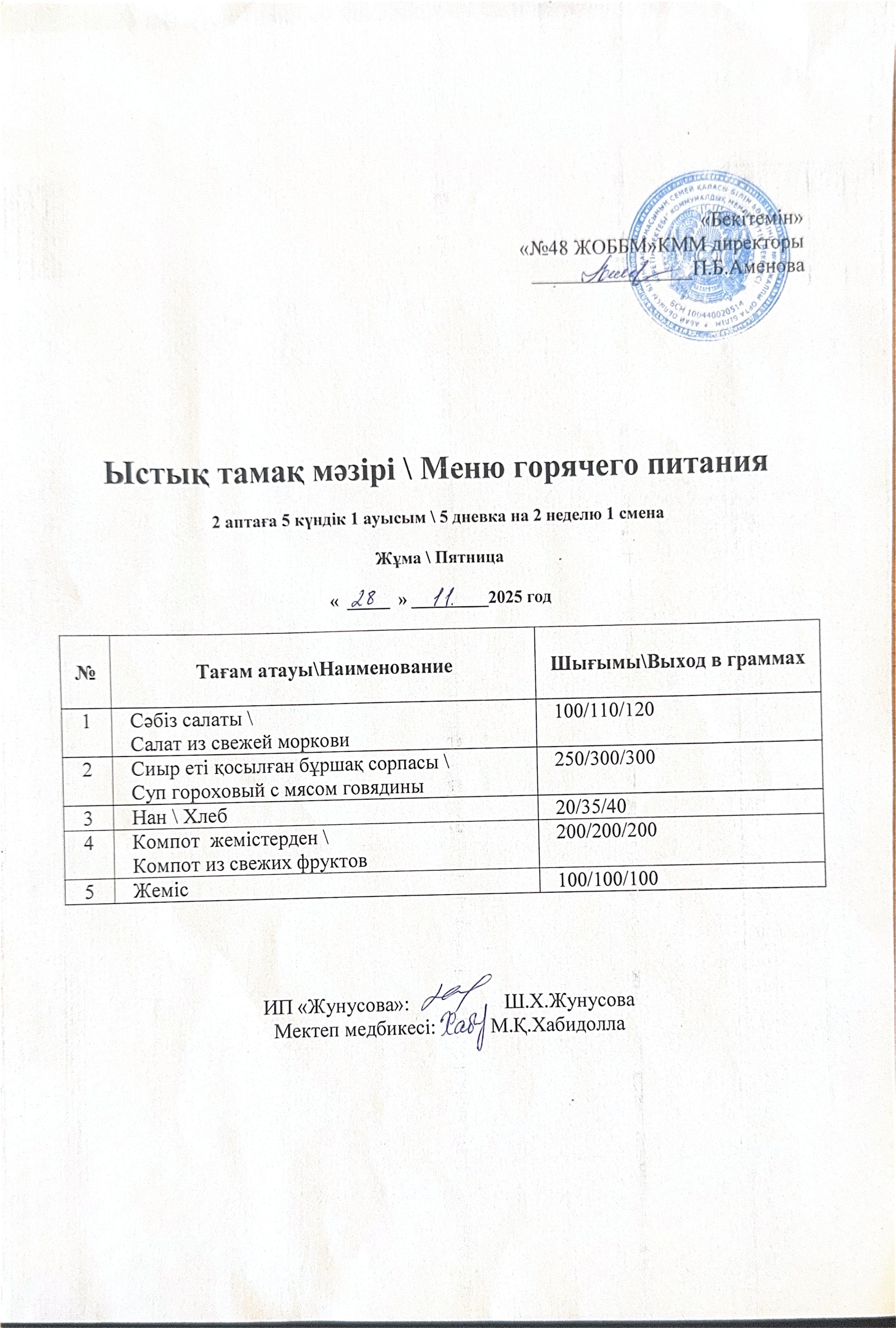 Ас мәзірі  28.11.2025