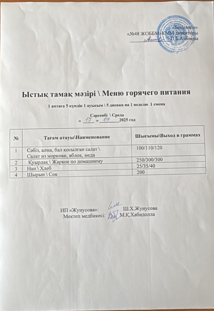 Ас мәзірі  17.09.2025