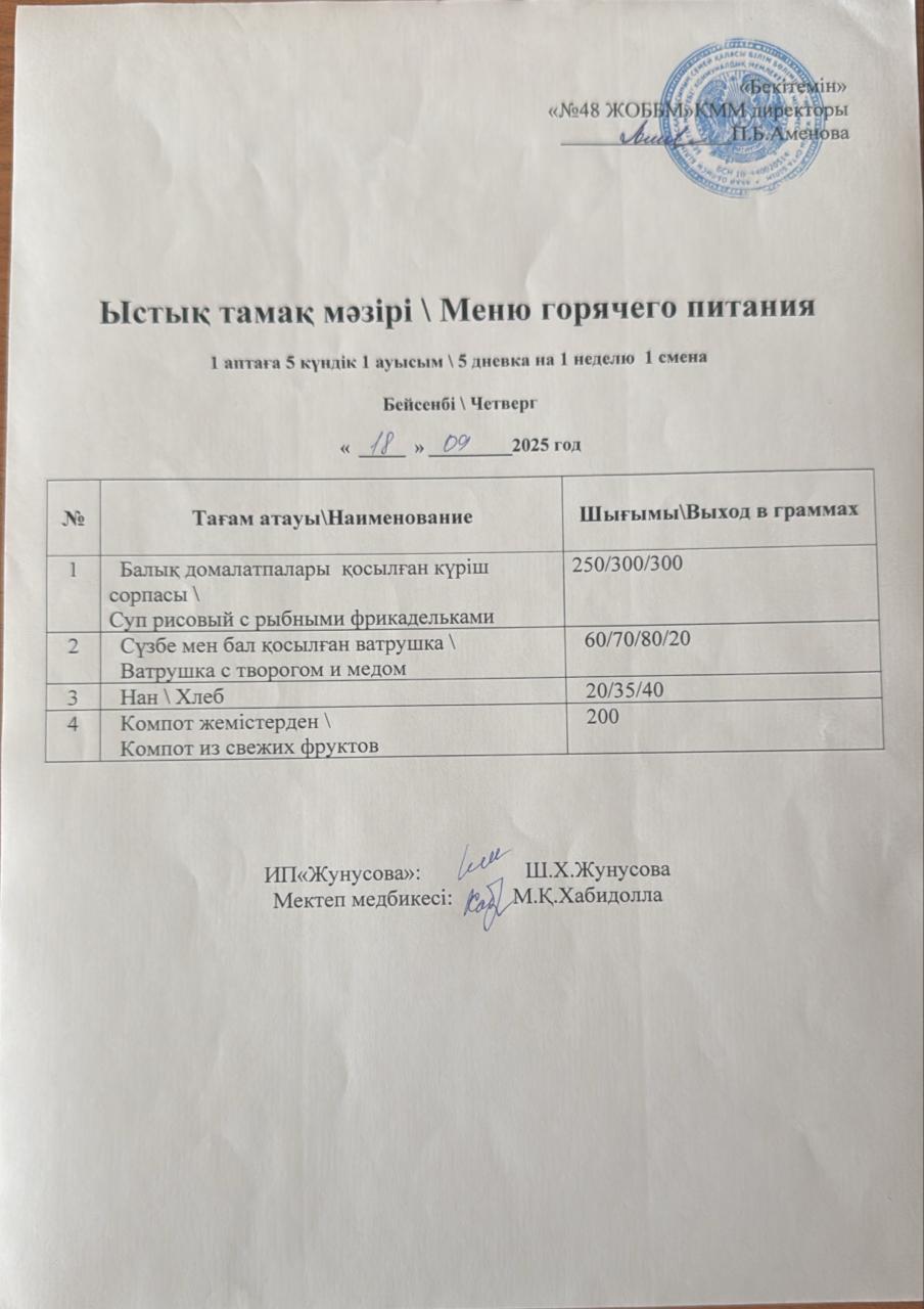 Ас мәзірі  18.09.2025