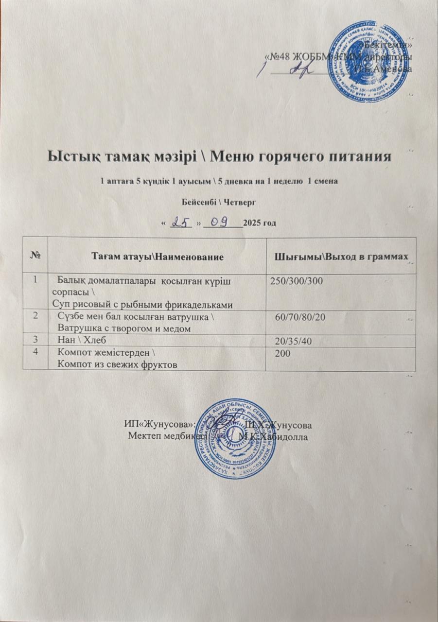 Ас мәзірі  25.09.2025