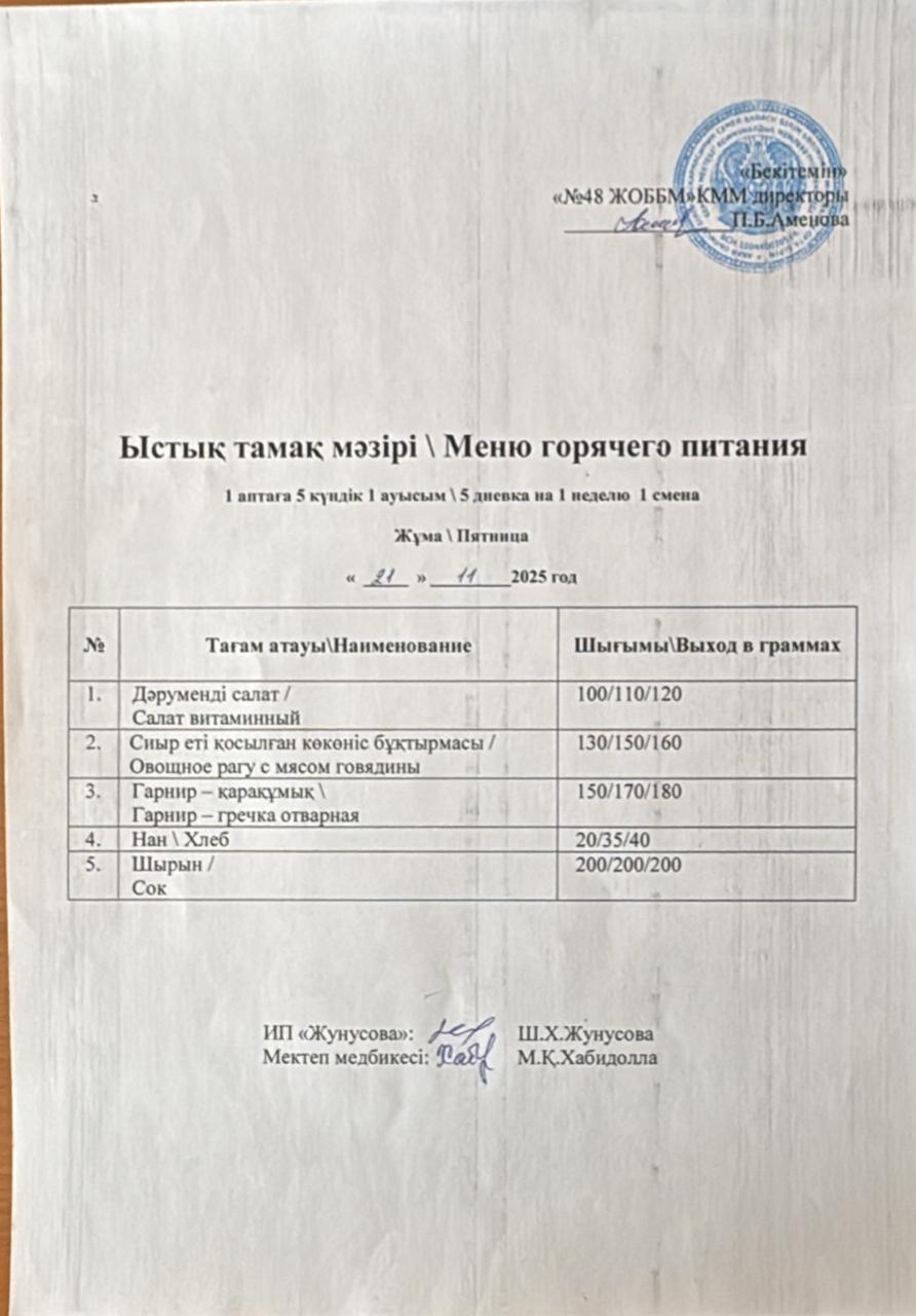 Ас мәзірі  21.11.2025