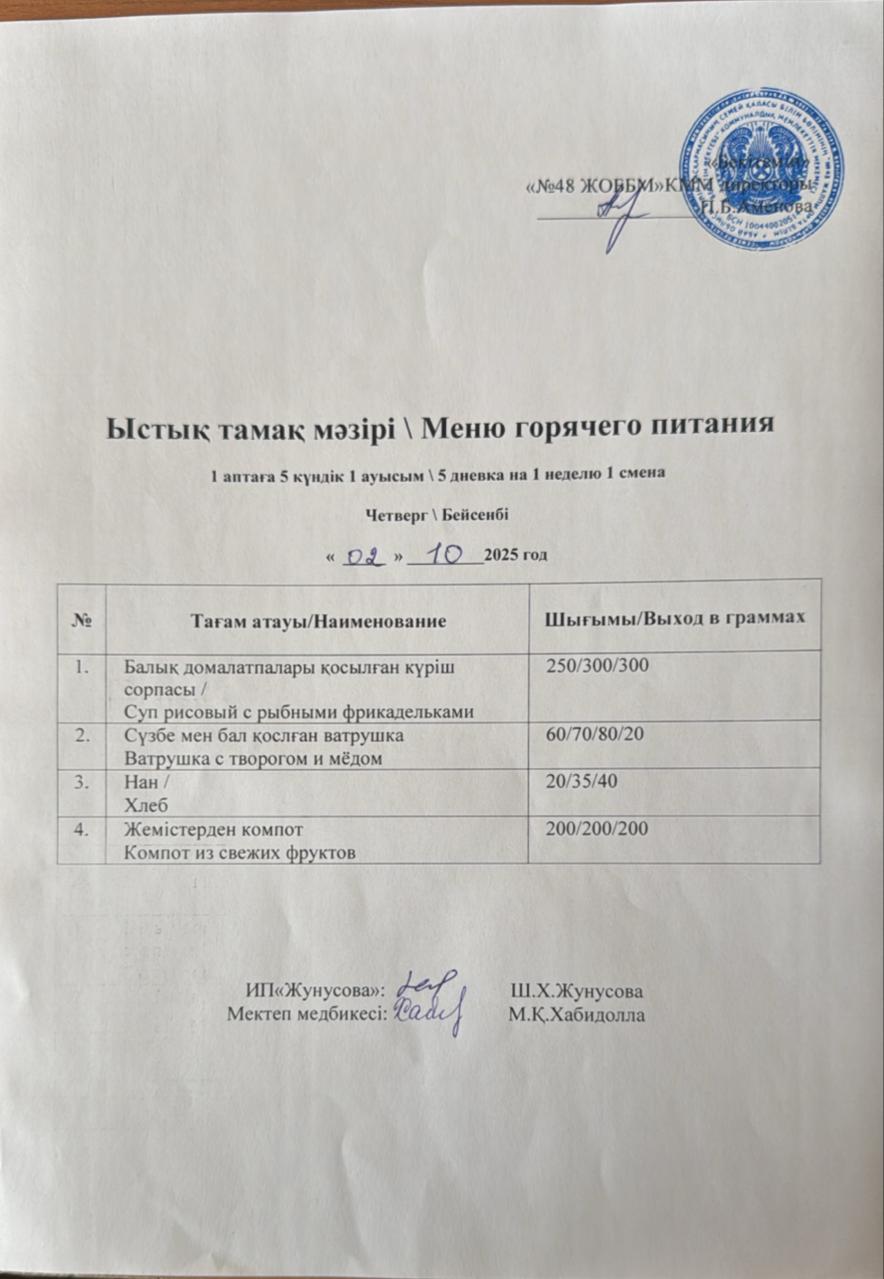 Ас мәзірі  02.10.2025