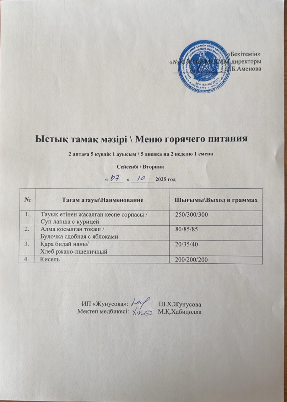 Ас мәзірі  07.10.2025