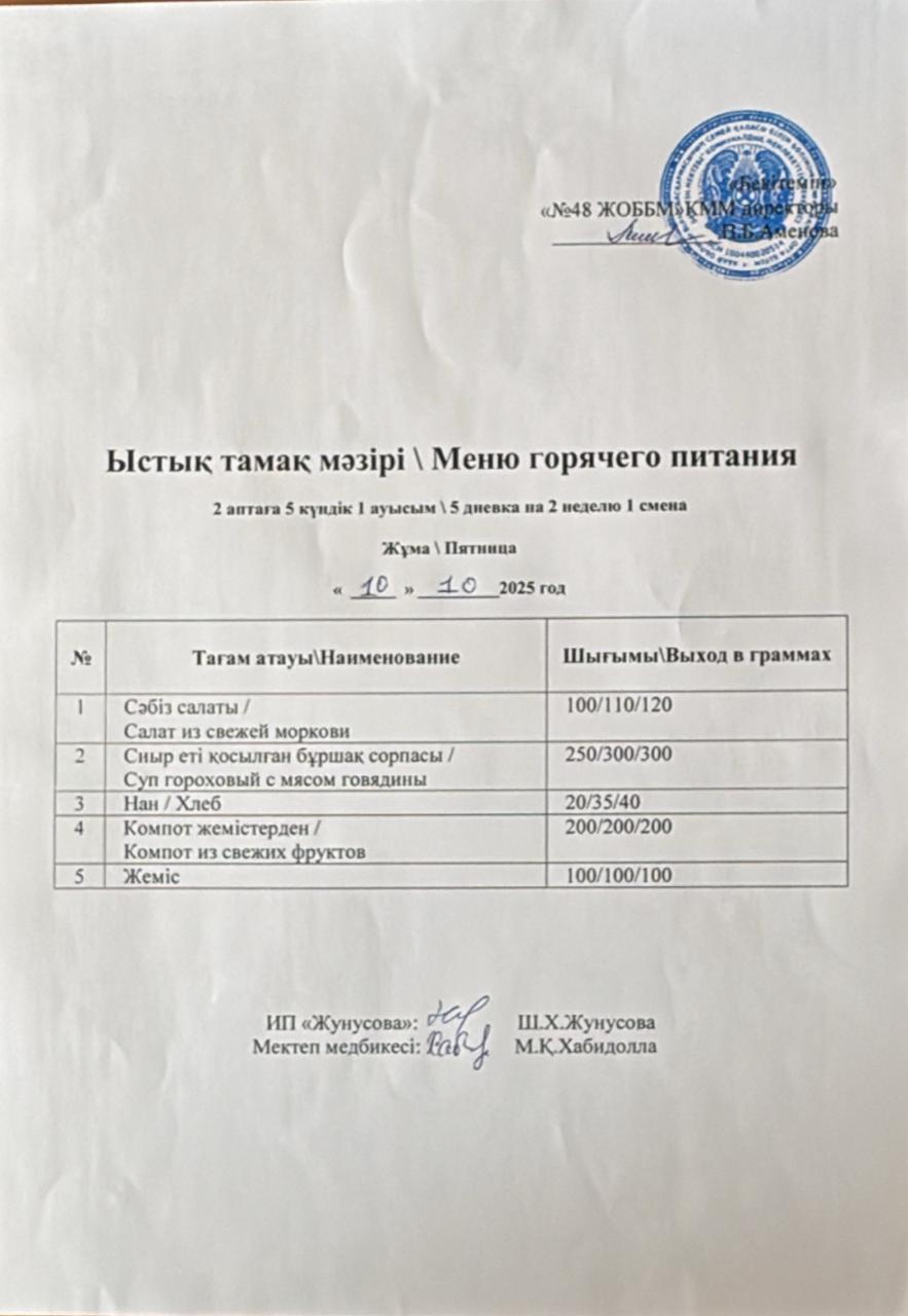 Ас мәзірі 10.10.2025