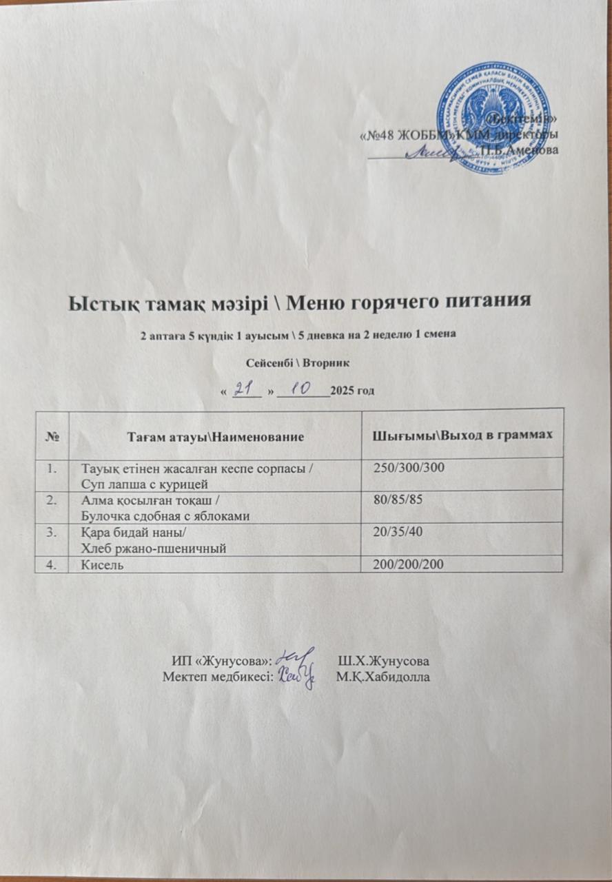 Ас мәзірі  21.10.2025