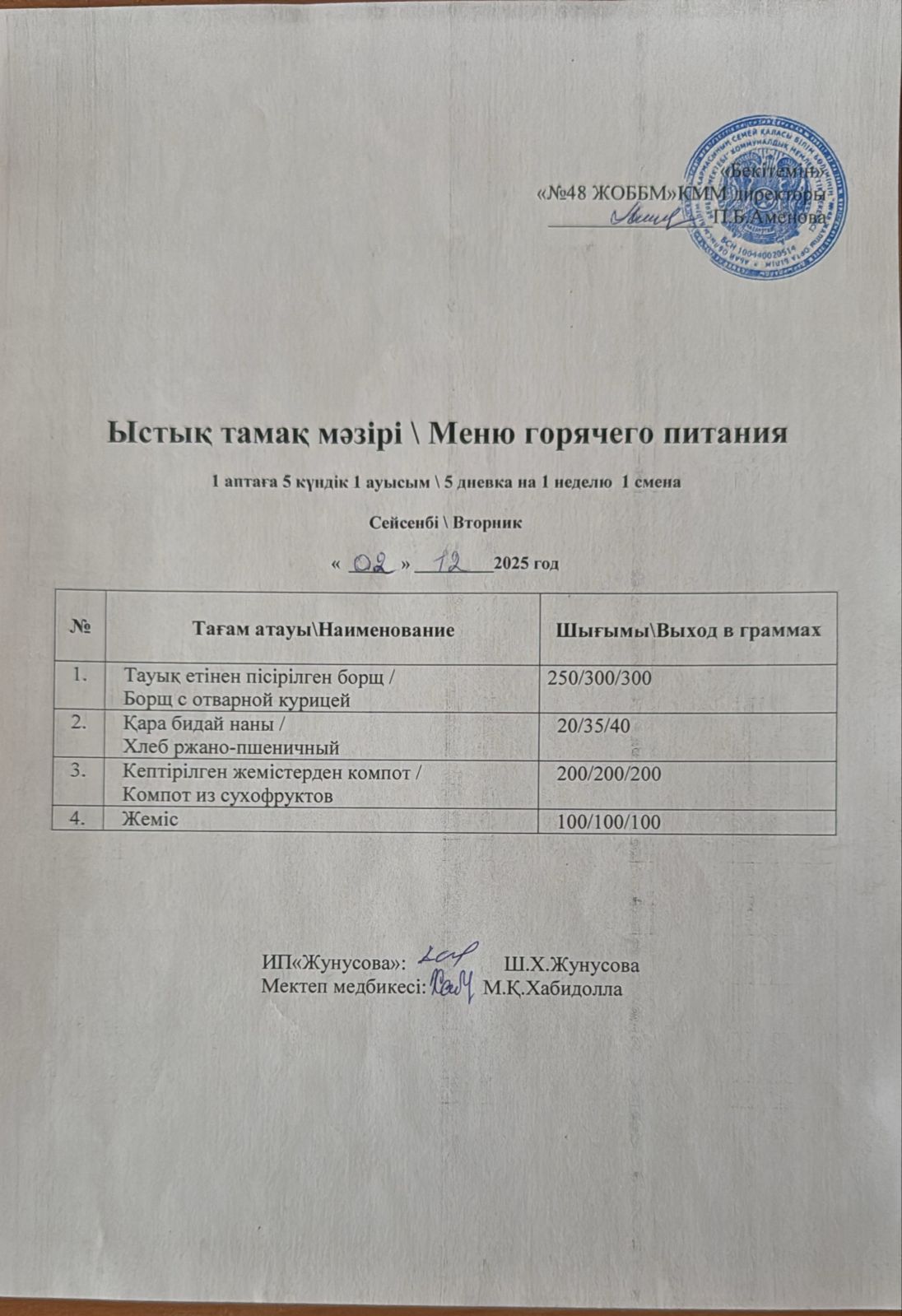 Ас мәзірі  02.12.2025