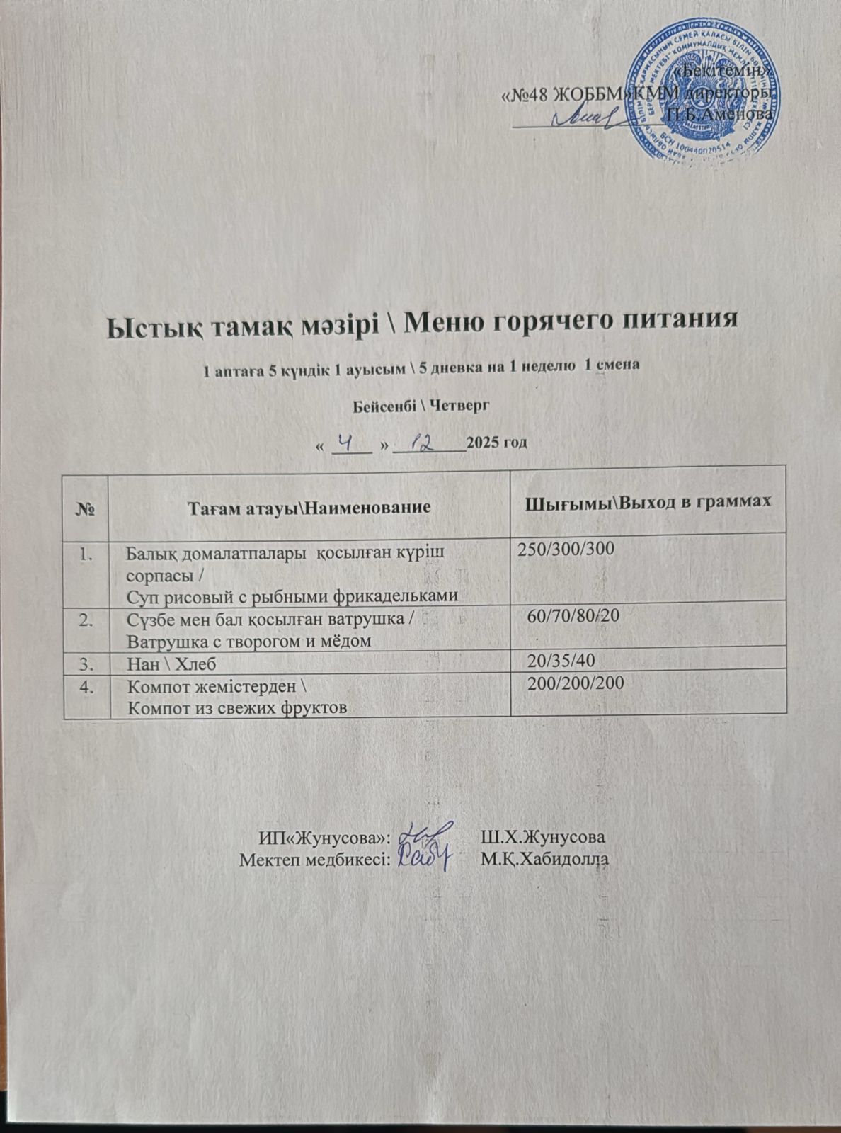 Ас мәзірі  04.12.2025