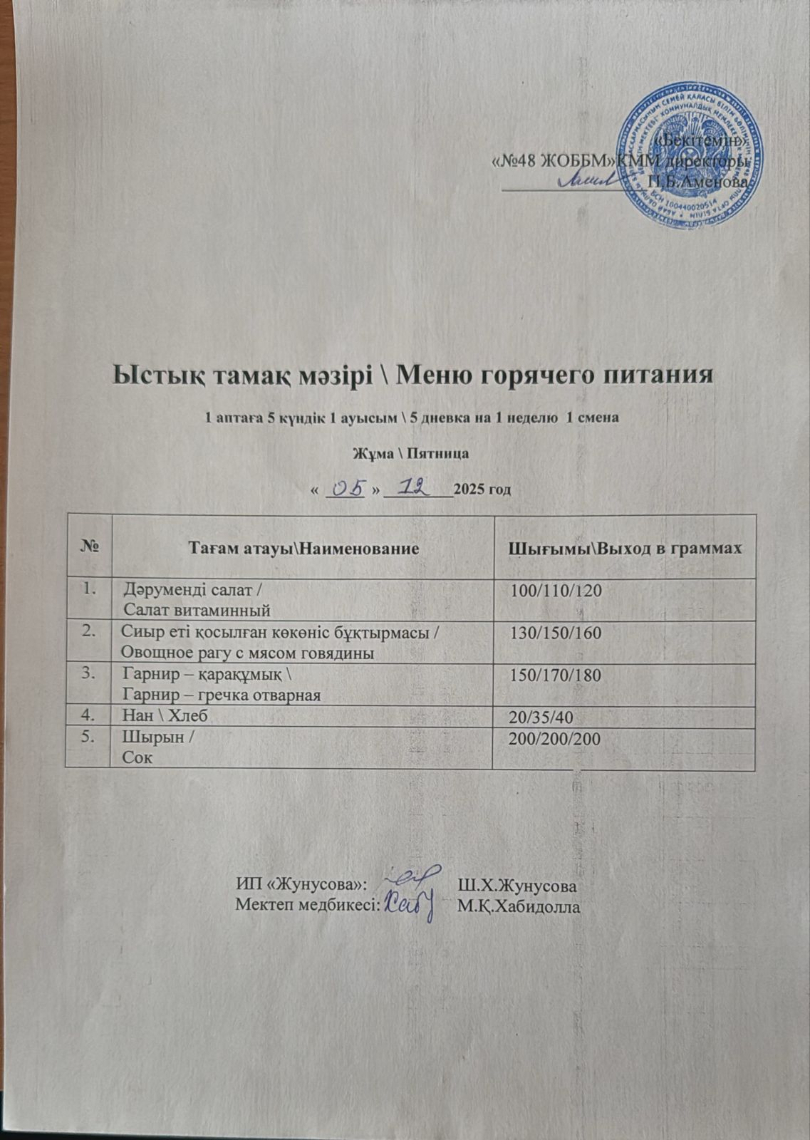 Ас мәзірі  05.12.2025