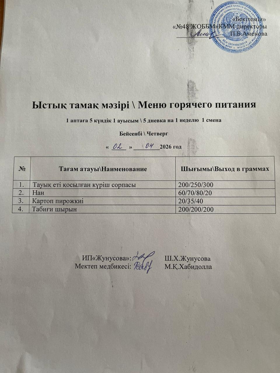 Ас мәзірі  02.04.2026
