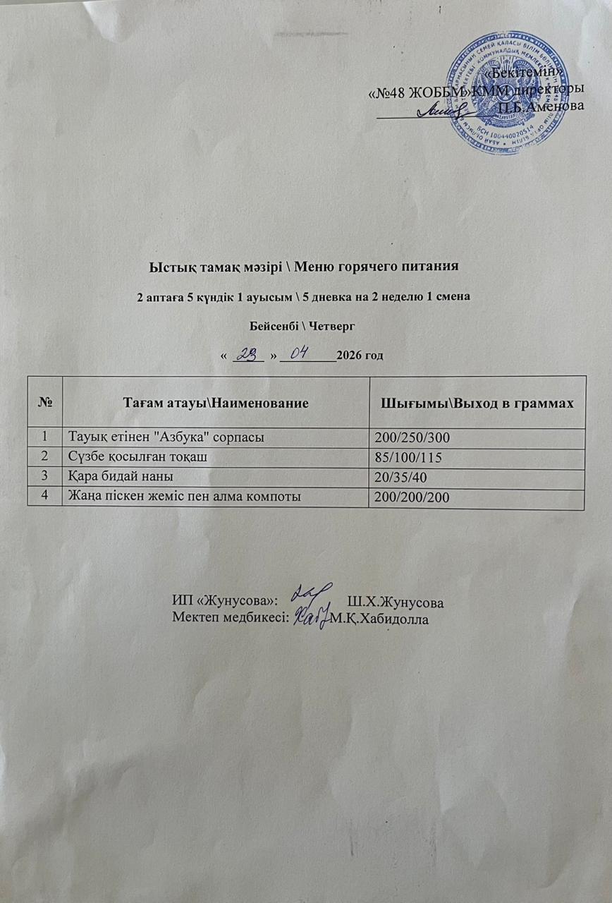Ас мәзірі  23.04.2026